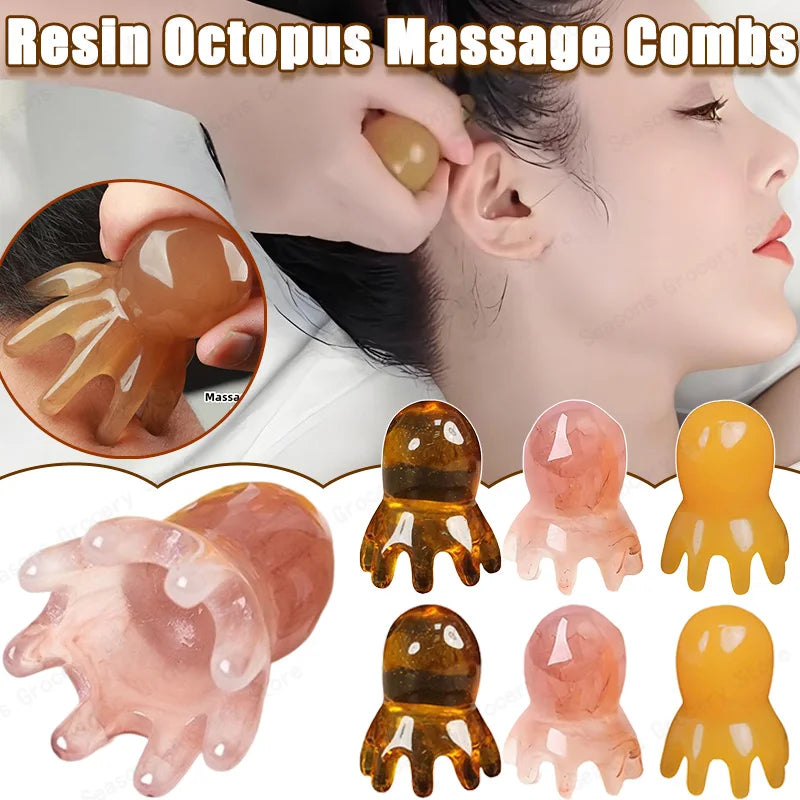 2025 New Resin Octopus Scalp Massage Comb Acupressure Meridian Therapy Hair Care Portable Relaxation Tool Natural Material