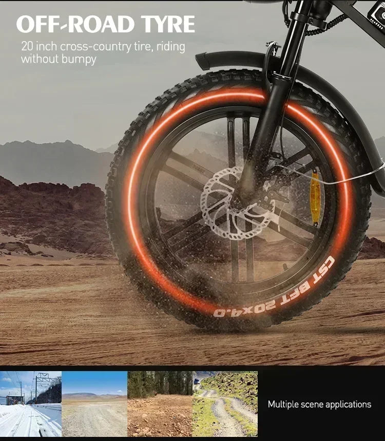 Ebike V20 1000W 48V 20AH Back Seat Fat Tire Electric Bike Beach Cruiser Off-Road Electric Bike Adult Mountain Electric Bike