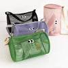 Cylindrical mesh makeup bag, travel crossbody beach swimming bag, hollowed out toiletries storage bag