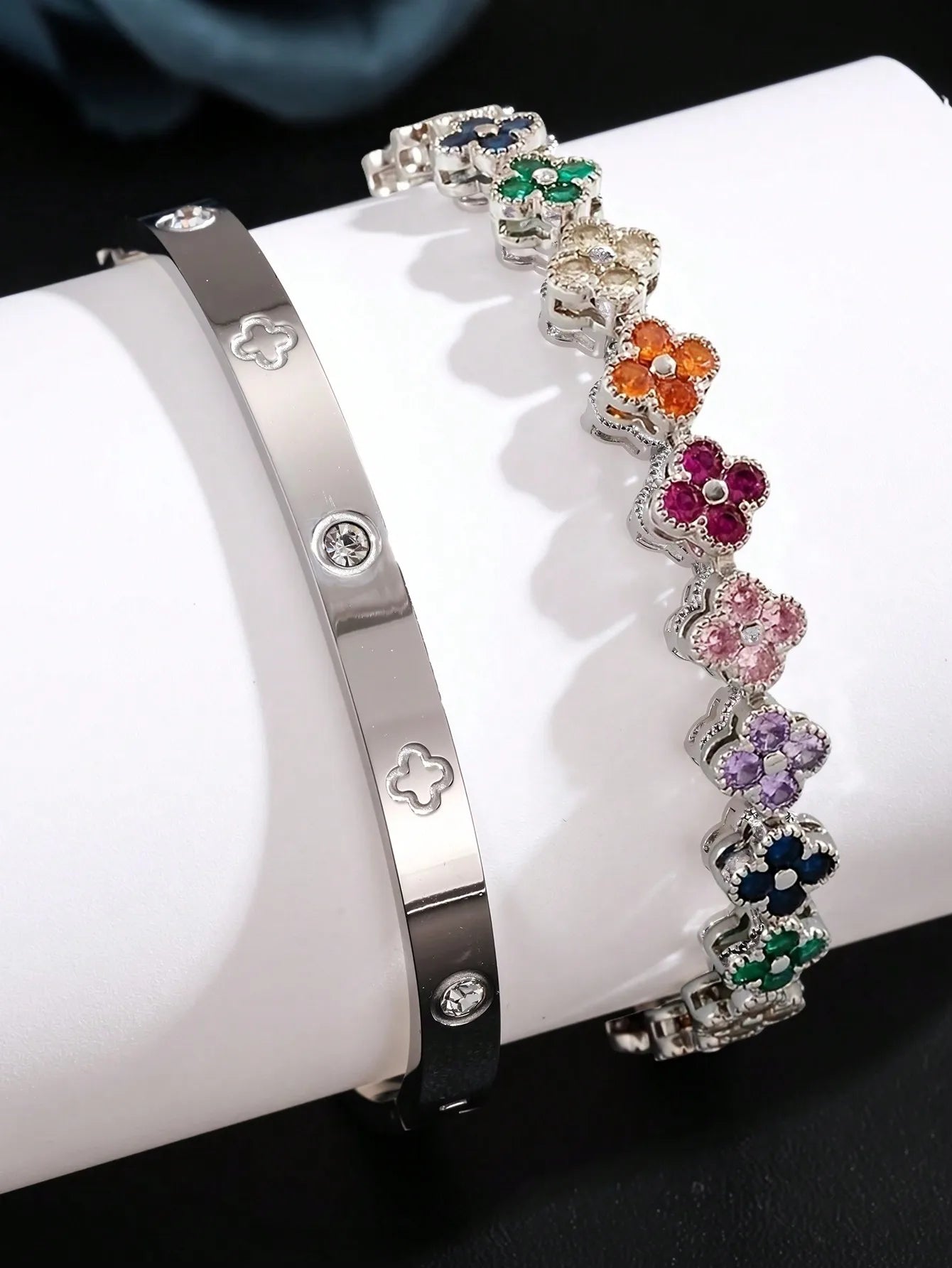 RAKOL Delicate Lucky Clover Women Bracelet High Quality Stainless Steel Morandi Colors Shining Zircon Inlaid Charm Jewelry Gift