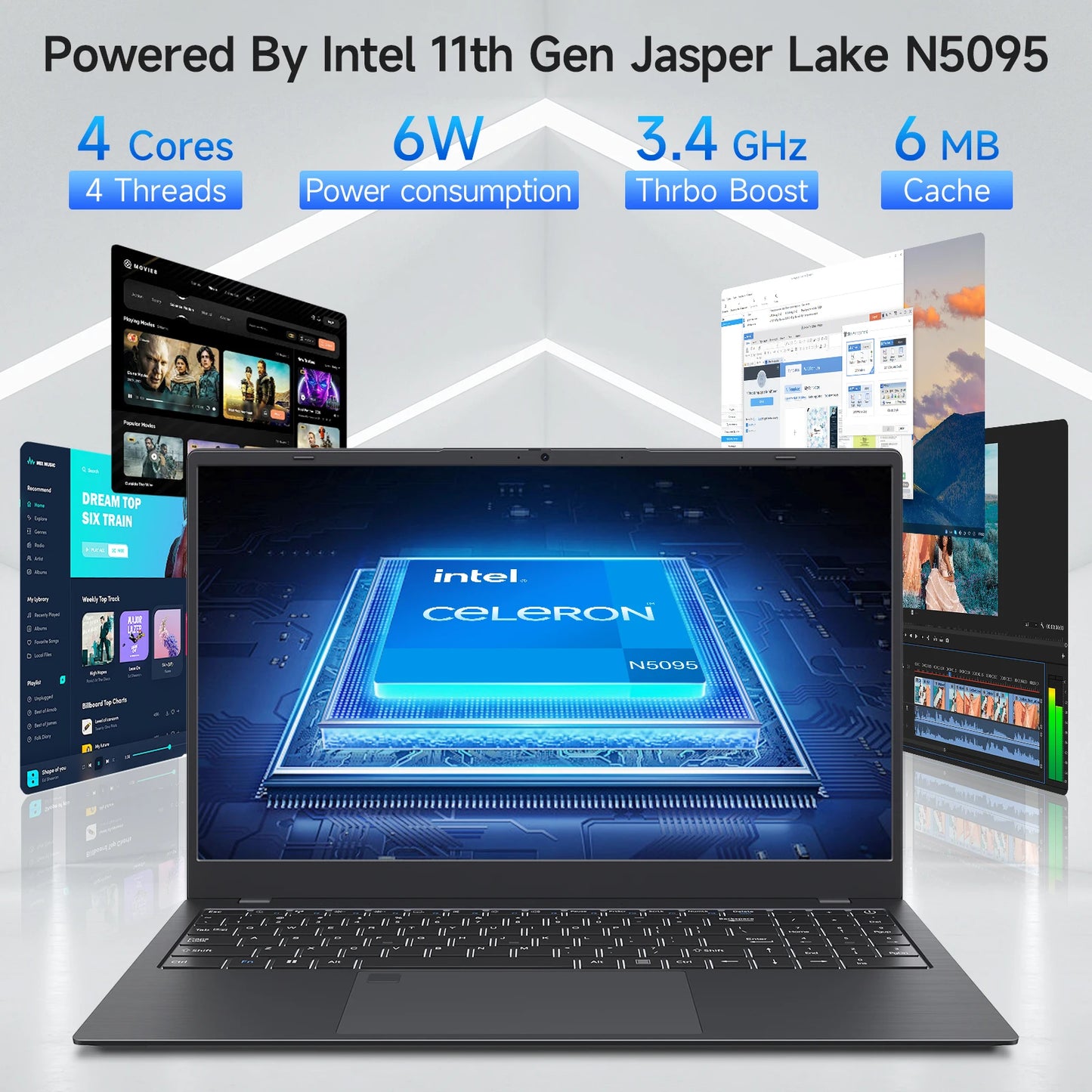 15.6 Inch Business Laptop Notebook PC CPU N5095 16GB RAM 1TB SSD Storage Windows 11 Fingerprint Recognition Backlit Keyboard