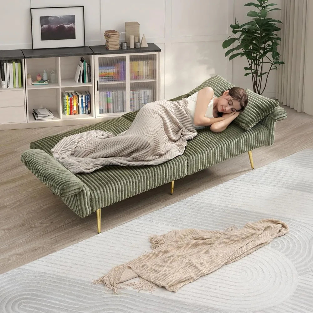 79 inch Corduroy Sofa Bed, Foldable Double Sofa Bed with Folding armrests, Suitable for Living Rooms and Small Spaces (Green)