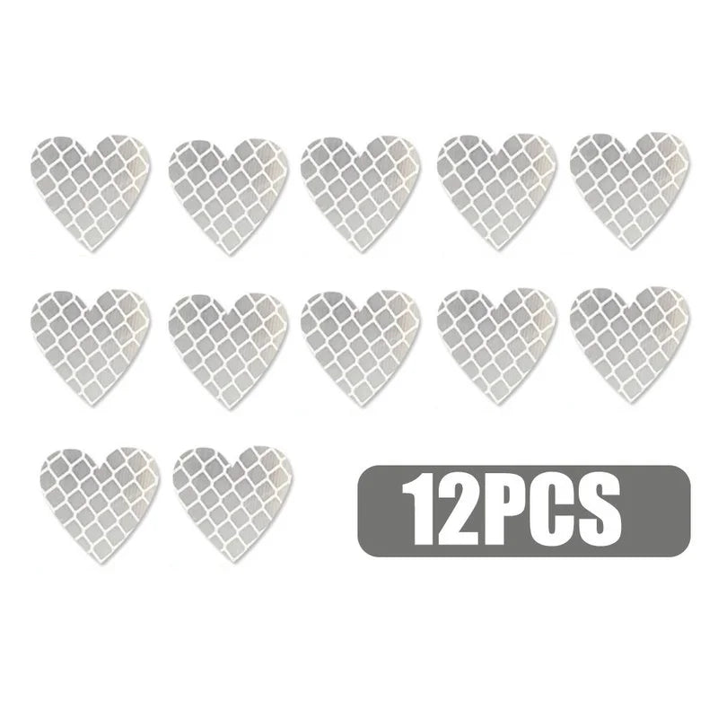 12pcs Heart Shape Reflective Car Stickers Night Warning Mark Reflective Tape Stickers Decoration Decal Car Accessories