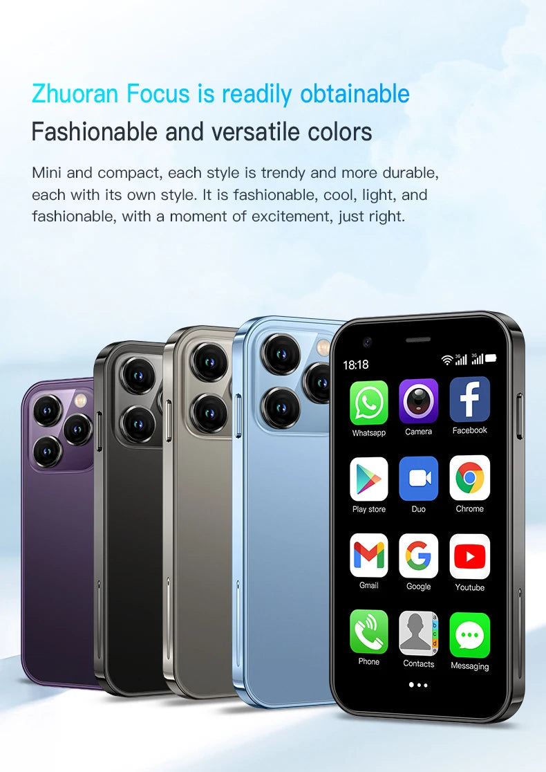 SOYES XS15 Blue 3G Mini Smartphone 3.0" HD Screen 2G RAM 16G ROM Dual SIM Standby Play Store Multiple colors available More Apps