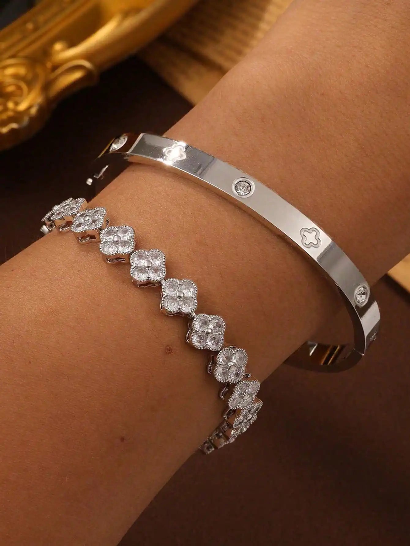 RAKOL Delicate Lucky Clover Women Bracelet High Quality Stainless Steel Morandi Colors Shining Zircon Inlaid Charm Jewelry Gift