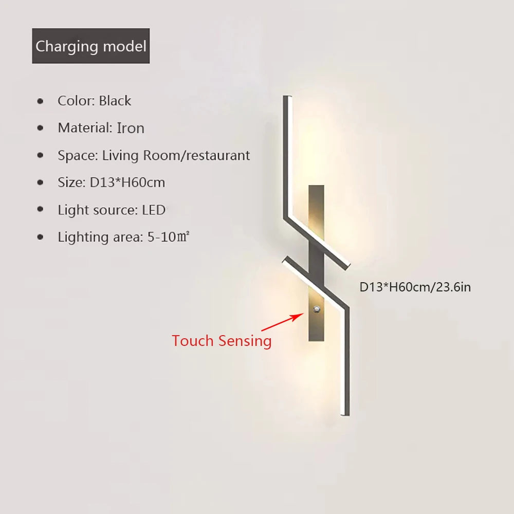 LED Wall Light Type-C Rechargeable Touch Button Smart Remote Control 60/80cm Light Bedroom Living Room Kitchen Indoor Lighting