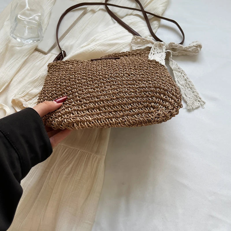 Ladies Fashion Summer Straw Crossbody Bag Women Beach Holiday Shopping Woven Shoulder Handbag Purses For Women Bags