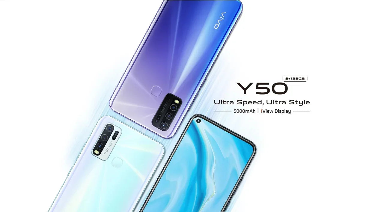 Original VIVO Y50 8GB 128GB 4 Cameras 5000mAh 6.51inch 2340x1080px CPU Snapdragon 13MP + 16MP Android 4G Smartphone