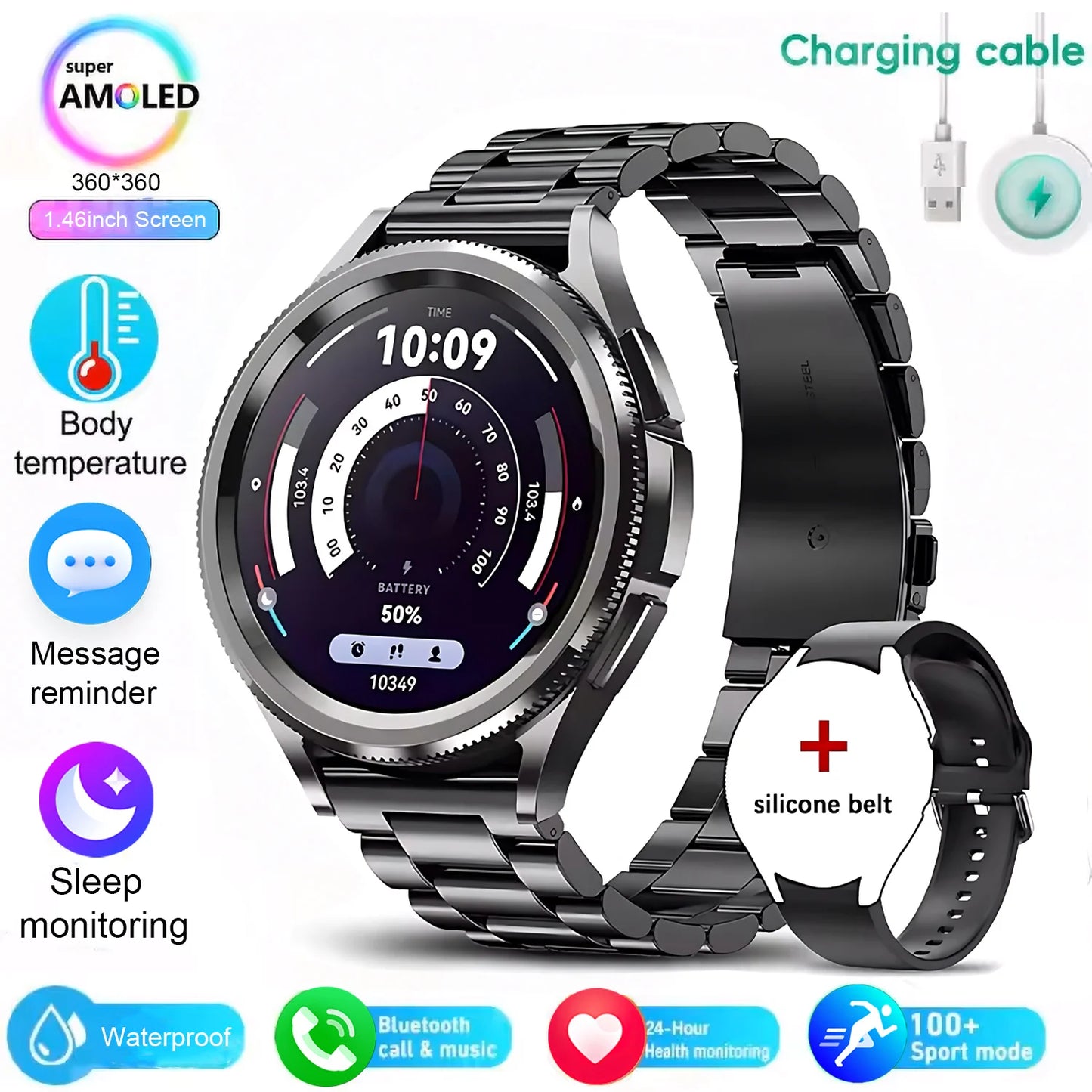 2025 New Watch 6 Smartwatch Men's AMOLED Always On Display Bluetooth Call GPS NFC Smart Watch Android IOS For Samsung Galaxy