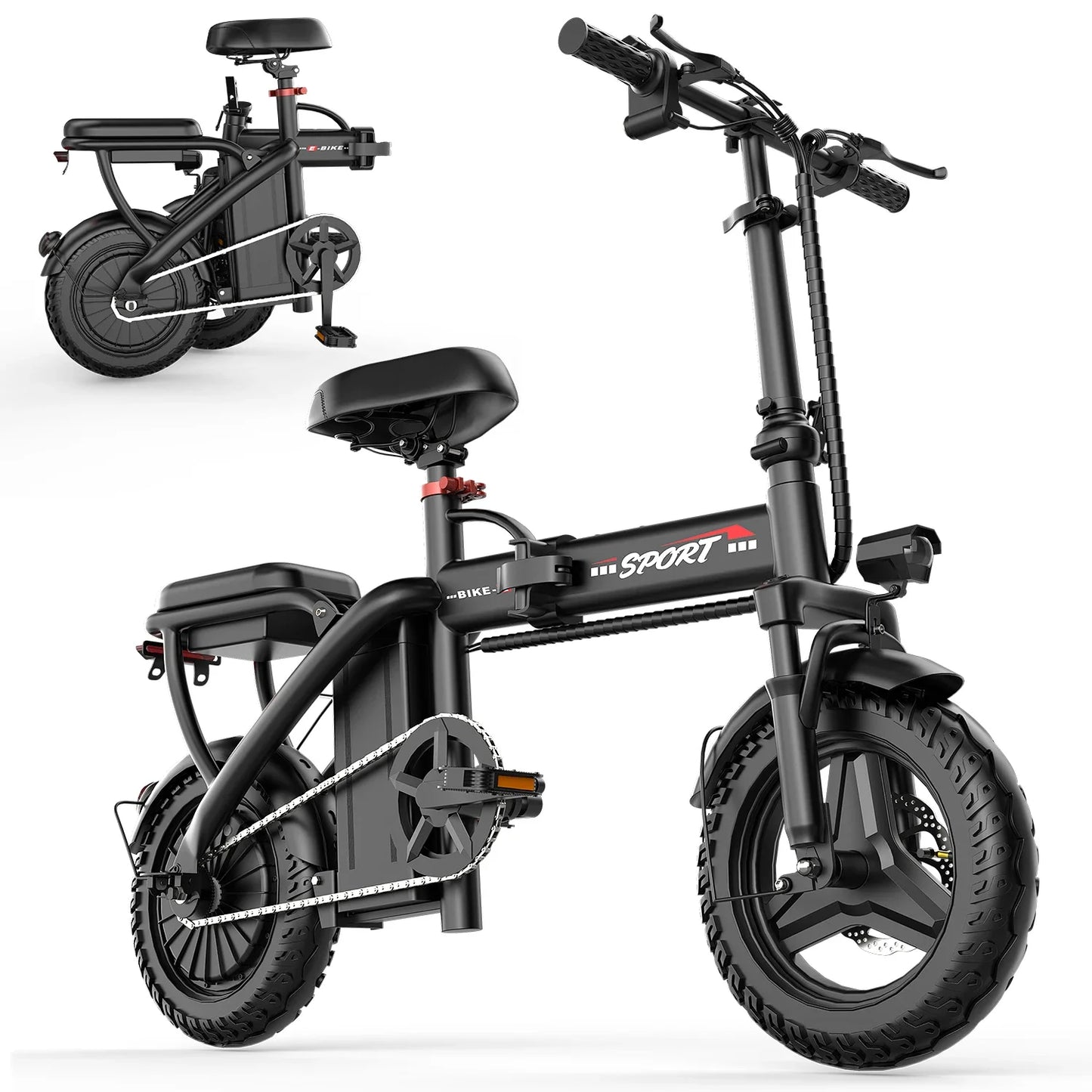 Ebike Z6 500W 48V10AH,20MPH 14' Mini Ebike for City Commuter, Folding Electric Bicycle for Adult with Two Seats UL2849