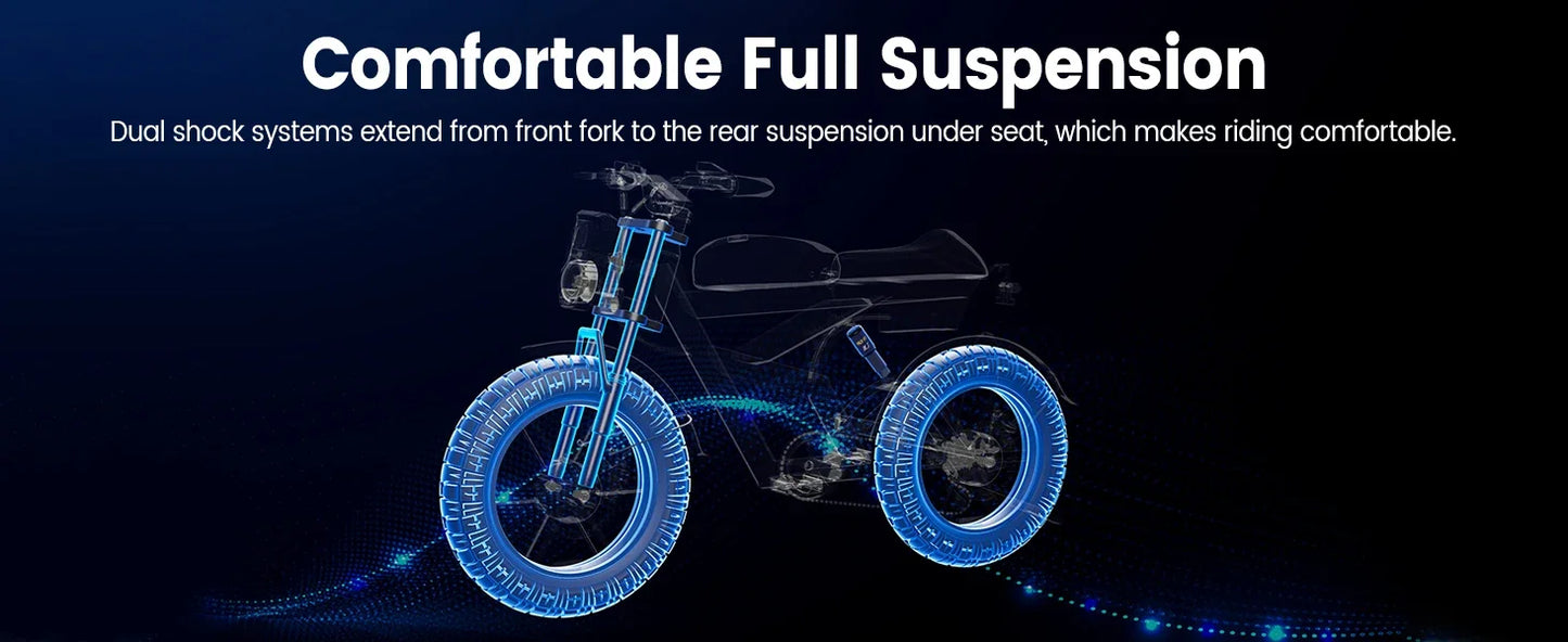 Ebike W018 2000W Dual Motor 25AH Dual Battery Top Speed 55KM/H 20*4.5Fat Tire Electric Bike Mountain Electric Bicycle