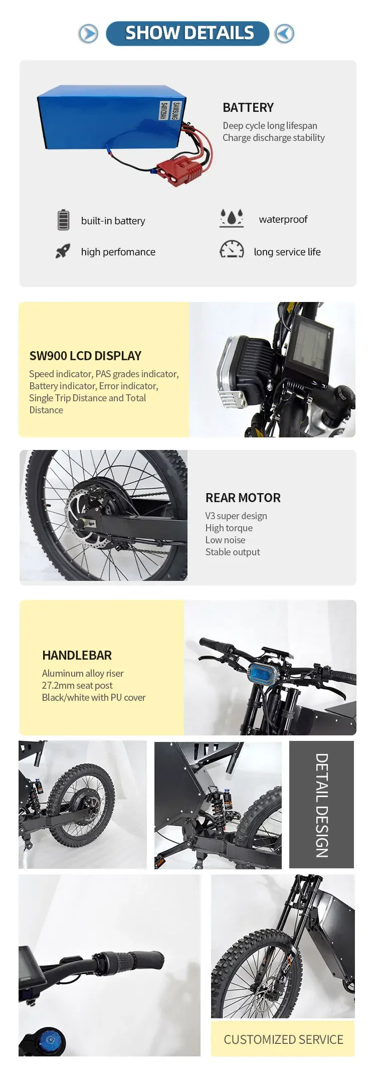 New style Super bomber 3000w power electric city bike 48V 31.2AH Lithium battery 20 inch tires enduro ebike for adults