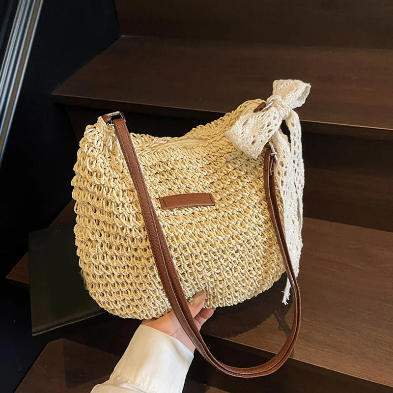 Ladies Fashion Summer Straw Crossbody Bag Women Beach Holiday Shopping Woven Shoulder Handbag Purses For Women Bags