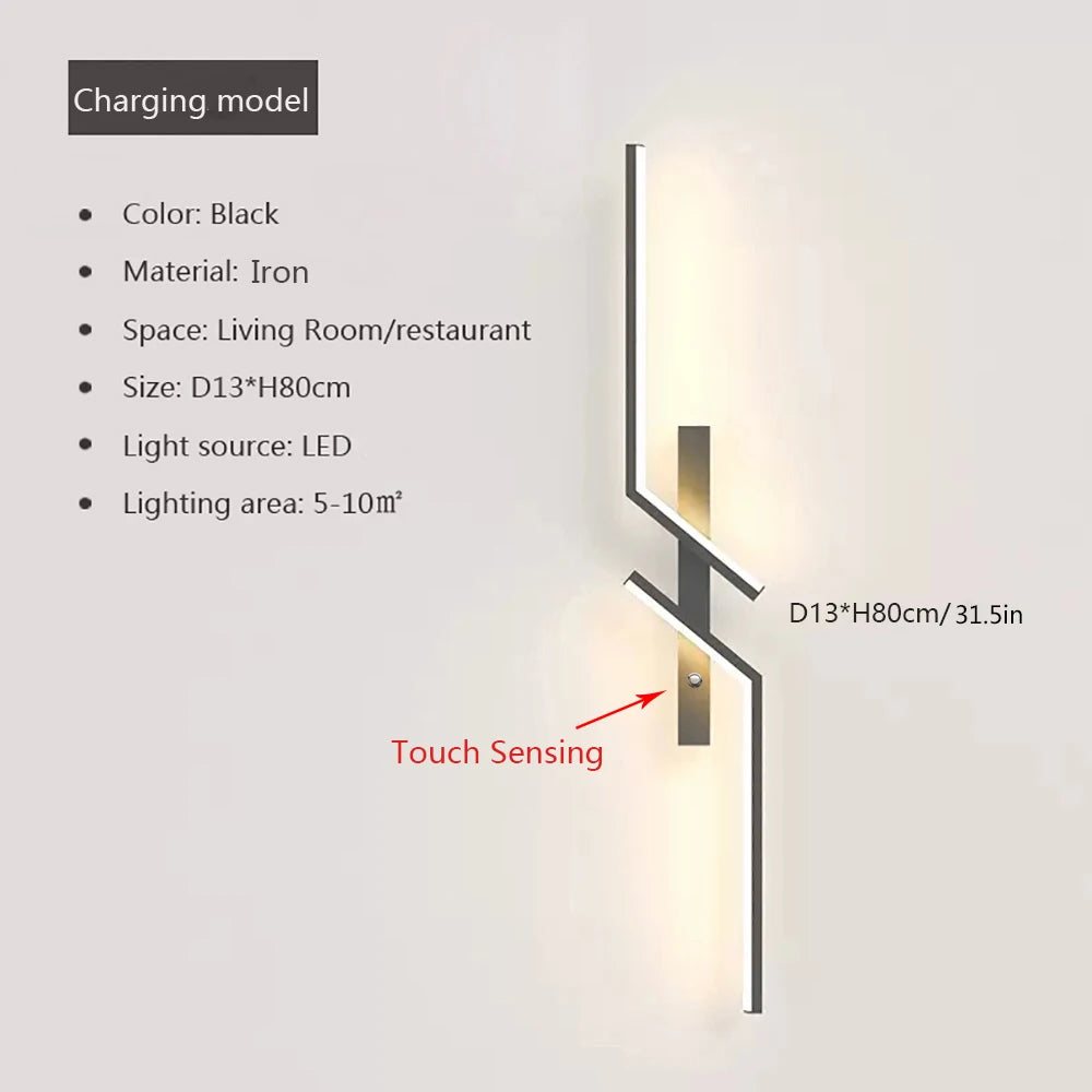 LED Wall Light Type-C Rechargeable Touch Button Smart Remote Control 60/80cm Light Bedroom Living Room Kitchen Indoor Lighting