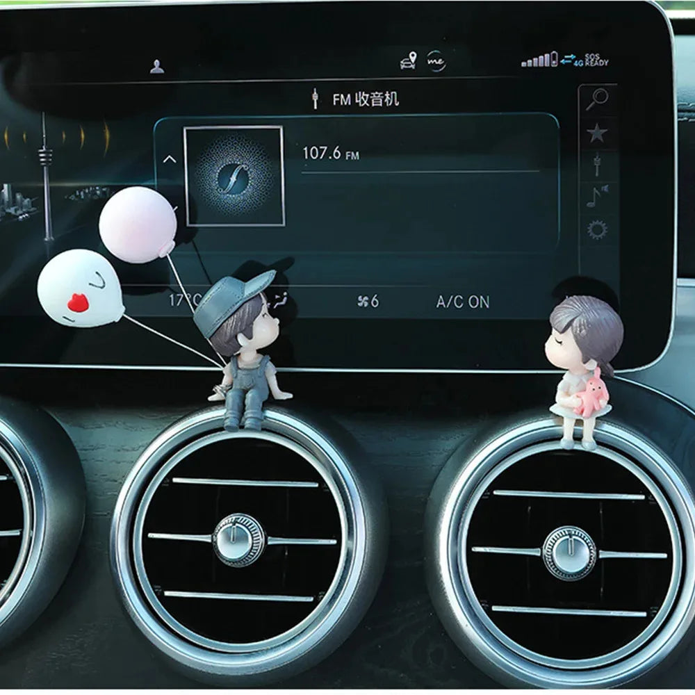 1/2/4pcs Car Decoration Cartoon Couple Action Doll Balloon Decoration Car Interior Dashboard Accessories Girl Gift