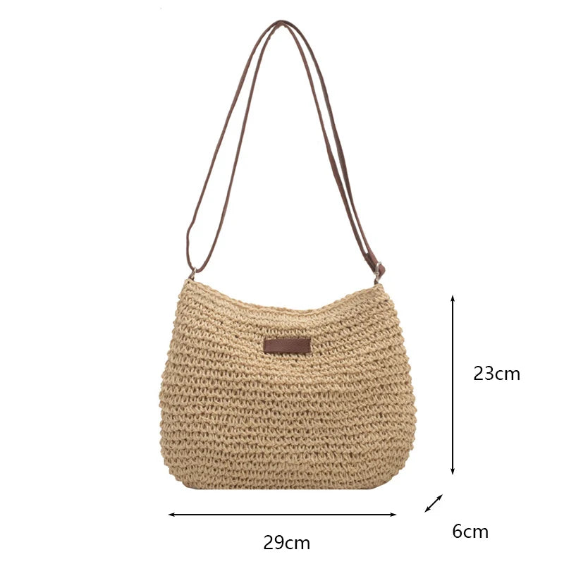 Ladies Fashion Summer Straw Crossbody Bag Women Beach Holiday Shopping Woven Shoulder Handbag Purses For Women Bags