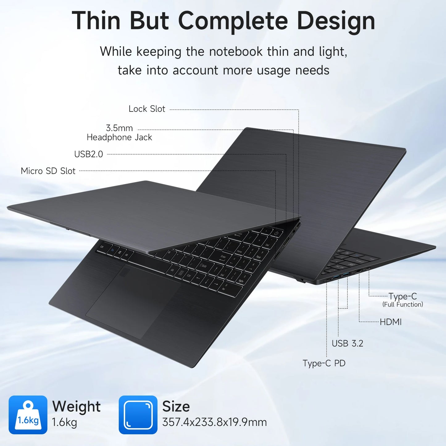 15.6 Inch Business Laptop Notebook PC CPU N5095 16GB RAM 1TB SSD Storage Windows 11 Fingerprint Recognition Backlit Keyboard