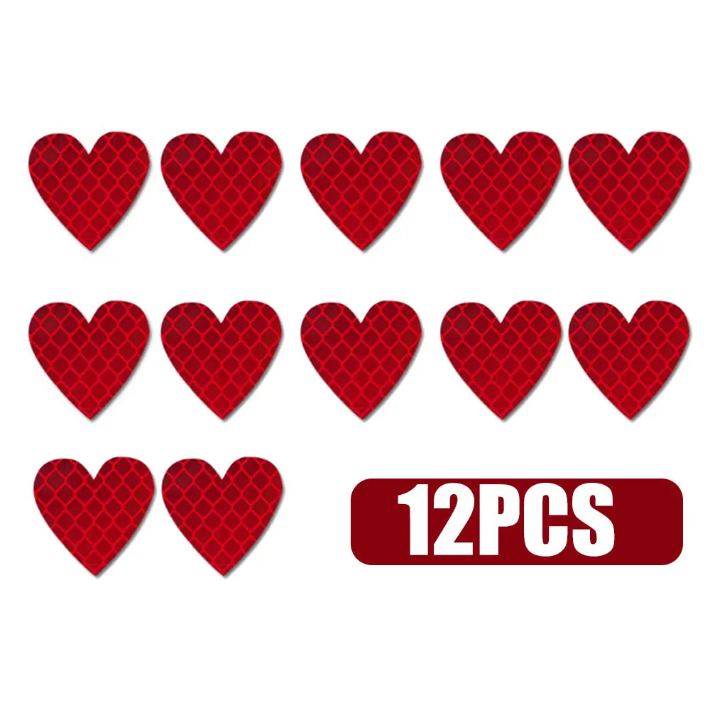 12pcs Heart Shape Reflective Car Stickers Night Warning Mark Reflective Tape Stickers Decoration Decal Car Accessories