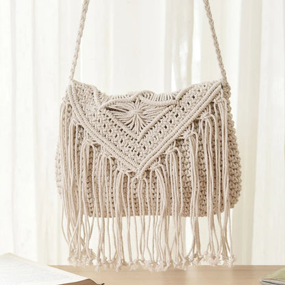 Handmade Cotton Woven Knitted Tassel Crossbody Bag Vintage Shoulder Messenger Bag Female Fashion Beach Summer Handbags for Women