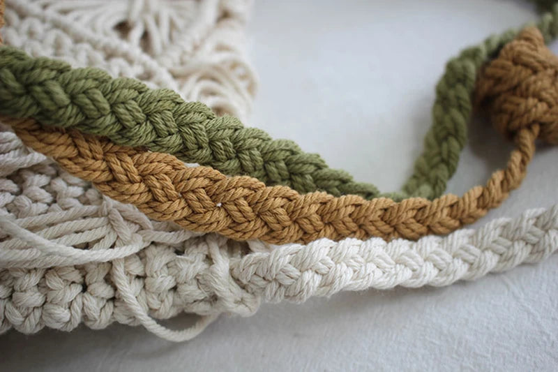 Handmade Cotton Woven Knitted Tassel Crossbody Bag Vintage Shoulder Messenger Bag Female Fashion Beach Summer Handbags for Women