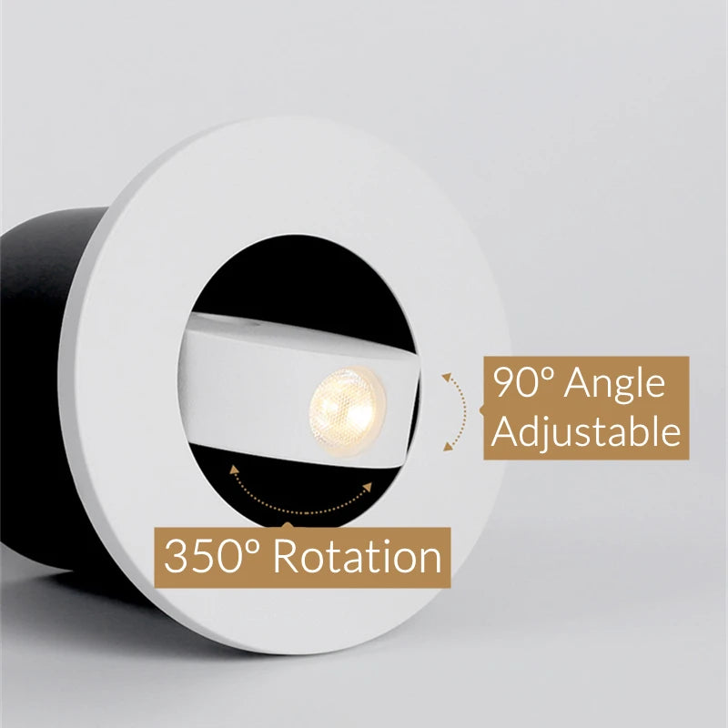 Modern LED Embedded Wall Lamp 3W 350º Rotation Bedside Sconce Bedroom Reading Hidden Decor Stair Wall Lighting Fixture AC85-265V