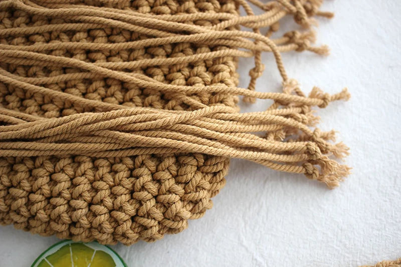 Handmade Cotton Woven Knitted Tassel Crossbody Bag Vintage Shoulder Messenger Bag Female Fashion Beach Summer Handbags for Women