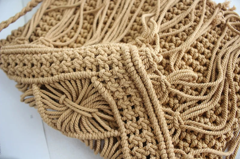 Handmade Cotton Woven Knitted Tassel Crossbody Bag Vintage Shoulder Messenger Bag Female Fashion Beach Summer Handbags for Women