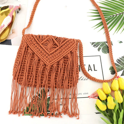 Handmade Cotton Woven Knitted Tassel Crossbody Bag Vintage Shoulder Messenger Bag Female Fashion Beach Summer Handbags for Women
