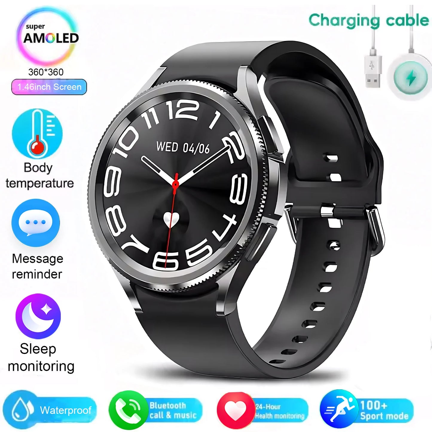 2025 New Watch 6 Smartwatch Men's AMOLED Always On Display Bluetooth Call GPS NFC Smart Watch Android IOS For Samsung Galaxy