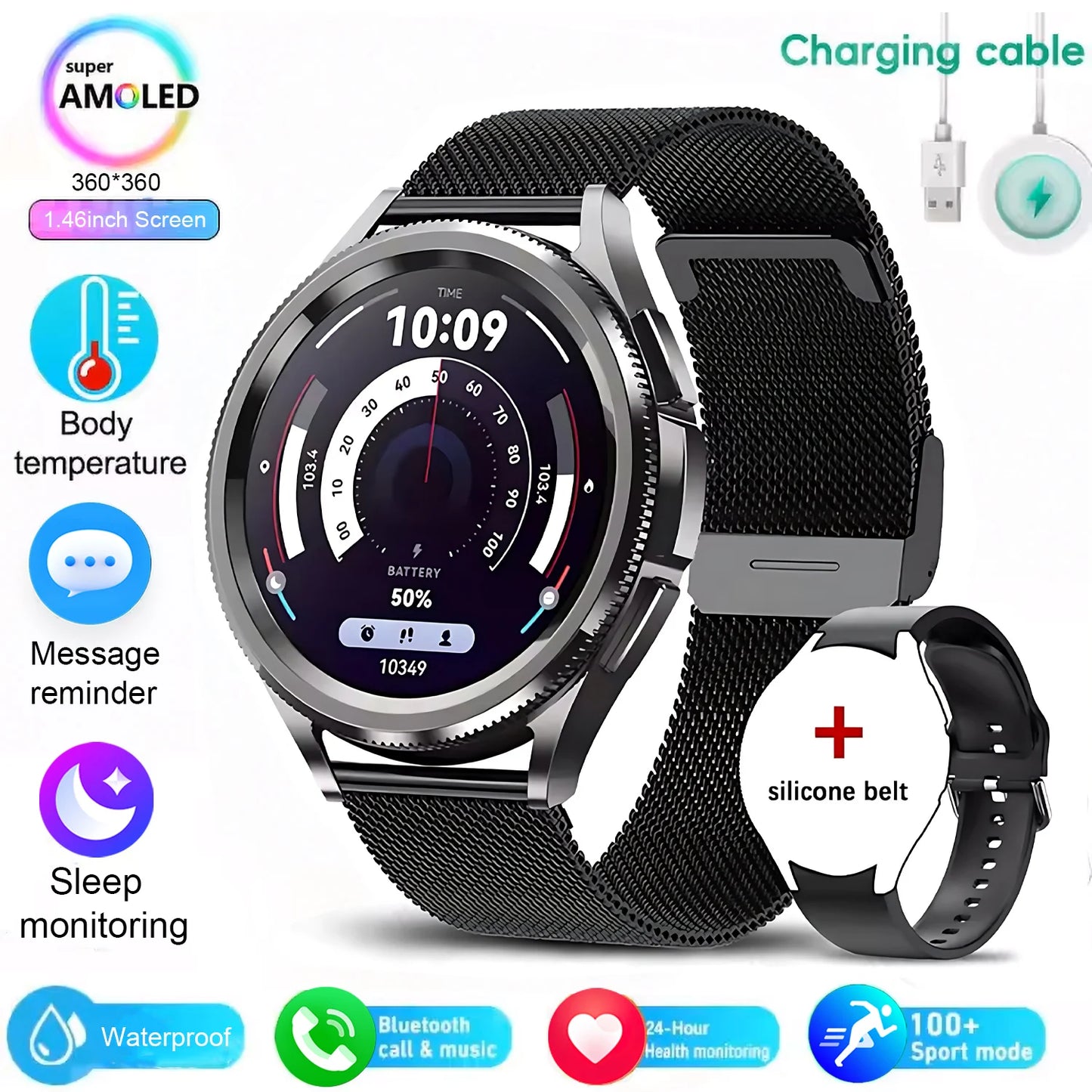 2025 New Watch 6 Smartwatch Men's AMOLED Always On Display Bluetooth Call GPS NFC Smart Watch Android IOS For Samsung Galaxy