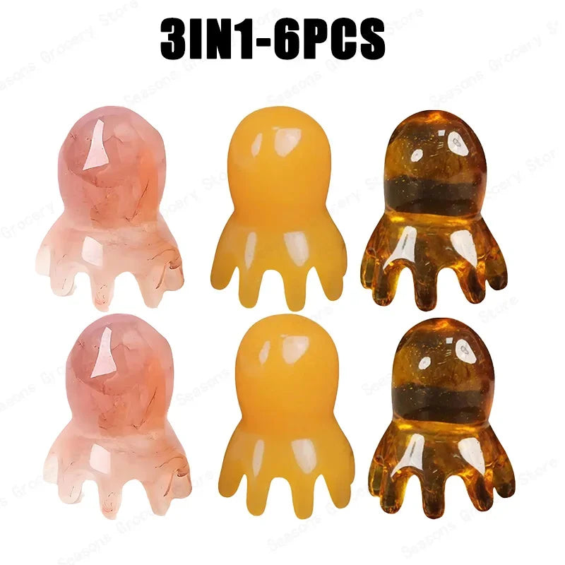 2025 New Resin Octopus Scalp Massage Comb Acupressure Meridian Therapy Hair Care Portable Relaxation Tool Natural Material