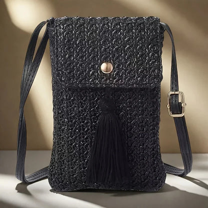 Beachside Mobile Phone Bag and Coin, Tassel Woven Women's Mini Shoulder Crossbody Bag, Very Suitable for Daily Travel Shoppin