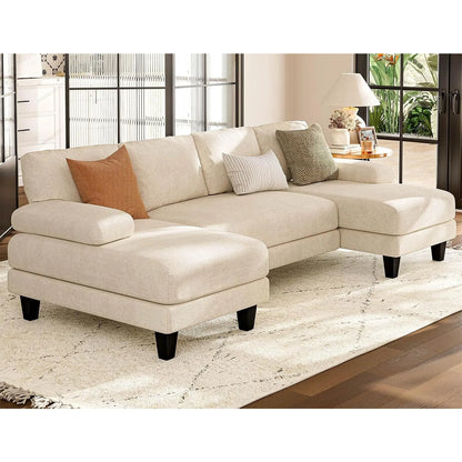 U Shaped Sectional Couches for Living Room,111 Inch Modular Sofa with Double Chaise,Large Lounge Couch for Apartment,Warm White