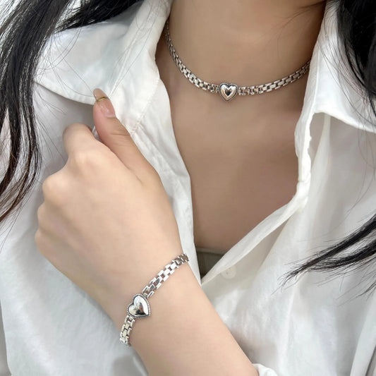 Stainless Steel Bracelet New Fine Jewelry Hip Hop Punk Watch Band Chain Love Heart Charm Thick Chain Bracelets for Women