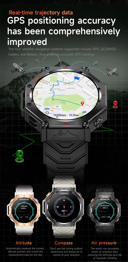 KC91 Smart Watch 530mAh Battery LED Flashlight Compass Altitude Air Pressure Bluetooth Call Fitness Tracker Wearable Devices