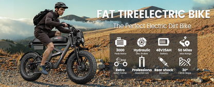 Ebike W018 2000W Dual Motor 25AH Dual Battery Top Speed 55KM/H 20*4.5Fat Tire Electric Bike Mountain Electric Bicycle
