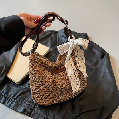Ladies Fashion Summer Straw Crossbody Bag Women Beach Holiday Shopping Woven Shoulder Handbag Purses For Women Bags