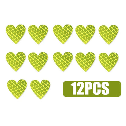 12pcs Heart Shape Reflective Car Stickers Night Warning Mark Reflective Tape Stickers Decoration Decal Car Accessories