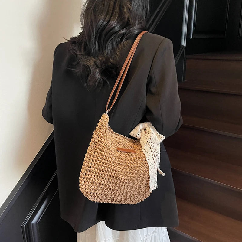 Ladies Fashion Summer Straw Crossbody Bag Women Beach Holiday Shopping Woven Shoulder Handbag Purses For Women Bags