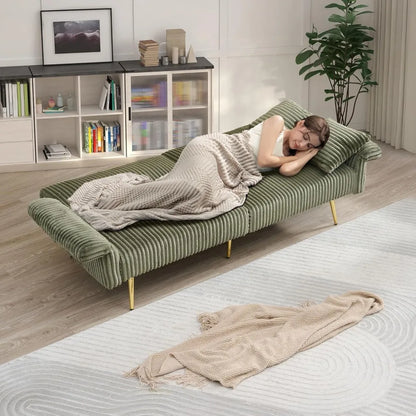 79 inch Corduroy Sofa Bed, Foldable Double Sofa Bed with Folding armrests, Suitable for Living Rooms and Small Spaces (Green)