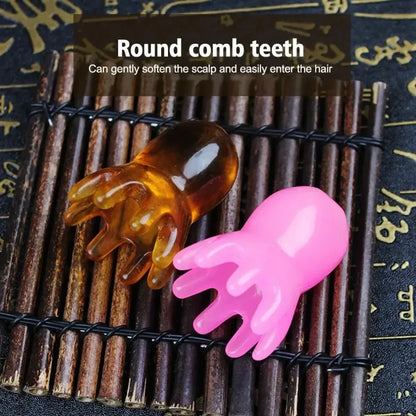 2025 New Resin Octopus Scalp Massage Comb Acupressure Meridian Therapy Hair Care Portable Relaxation Tool Natural Material