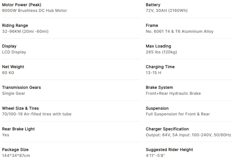 2025 New Arrival Ebike 8000W 72V 30AH N1 Electric Motorcycle 19Inch MTB Tires Electric Dirt Bike with LCD Display