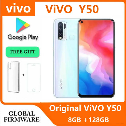 Original VIVO Y50 8GB 128GB 4 Cameras 5000mAh 6.51inch 2340x1080px CPU Snapdragon 13MP + 16MP Android 4G Smartphone