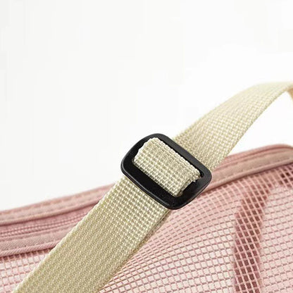 Cylindrical mesh makeup bag, travel crossbody beach swimming bag, hollowed out toiletries storage bag