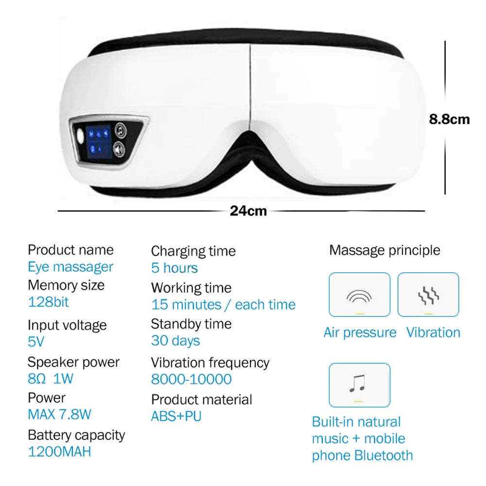 6D Smart Vibration Eye Massager Airbag Compress Eye Care Instrument Bluetooth Music Eye Massage Sleep Mask Eye Relax Fatigue