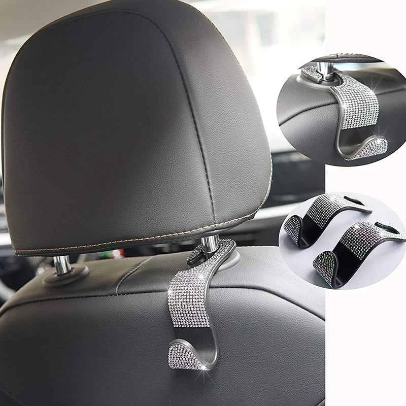 Car Storage Hook Rhinestone Car Seat Back Hook Auto Back Universal Headrest Mount Storage Holder Car Interior Accessories Decor