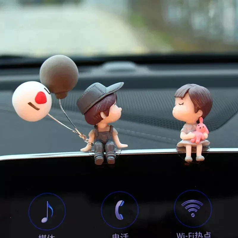 1/2/4pcs Car Decoration Cartoon Couple Action Doll Balloon Decoration Car Interior Dashboard Accessories Girl Gift