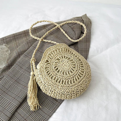 Rattan Woven Women Straw Crossbody Bag Small Clutch Purse and Handbag Summer Beach Bag Woman Tassel Shoulder Messenger Bag