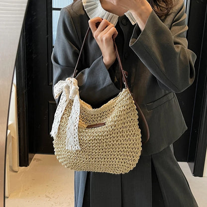 Ladies Fashion Summer Straw Crossbody Bag Women Beach Holiday Shopping Woven Shoulder Handbag Purses For Women Bags