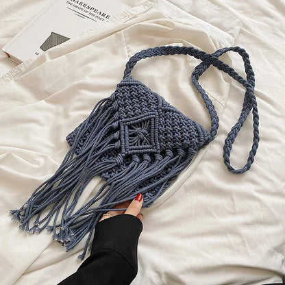Handmade Cotton Woven Knitted Tassel Crossbody Bag Vintage Shoulder Messenger Bag Female Fashion Beach Summer Handbags for Women